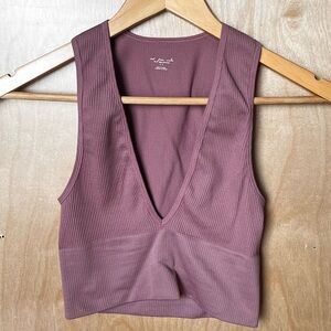Out From Under Urban Outfitters Ribbed V-Neck Cropped Tank Top Mauve